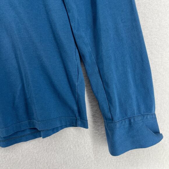 EILEEN FISHER Top S Organic Cotton Jersey Shirt Button Up Roll Tab Sleeve Blue - Picture 11 of 16